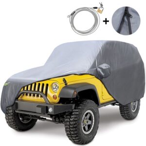 Housse de voiture imperméable pour Wrangler Jk, Cj, Yj, Tj & Jl 1987-2020 4 portes – Housse extérieure complète pour toutes les saisons, soleil, pluie, UV, poussière, neige avec fermeture éclair de